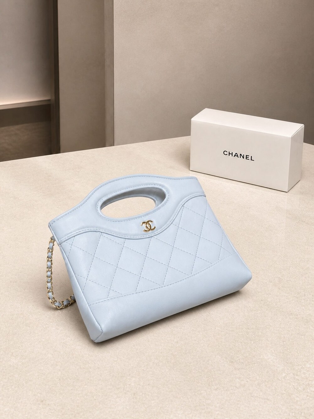 Chanel Nano Handbag in Light Blue Lambskin with Gold Tone Hardware - Picture 6 of 10